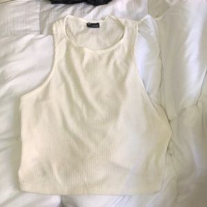 Cream Ribbed Racerback Crop Top